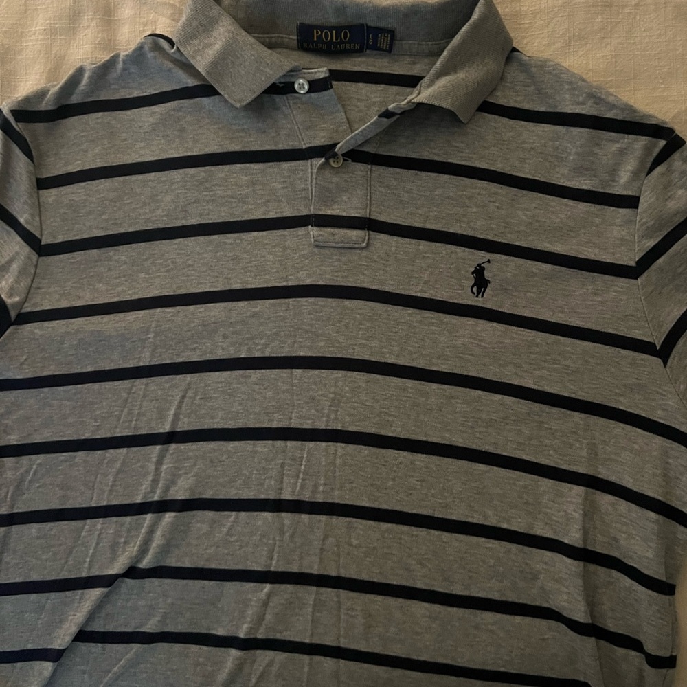 Polo by Ralph Lauren Men's Polo Shirt in Gray and Black Stripes